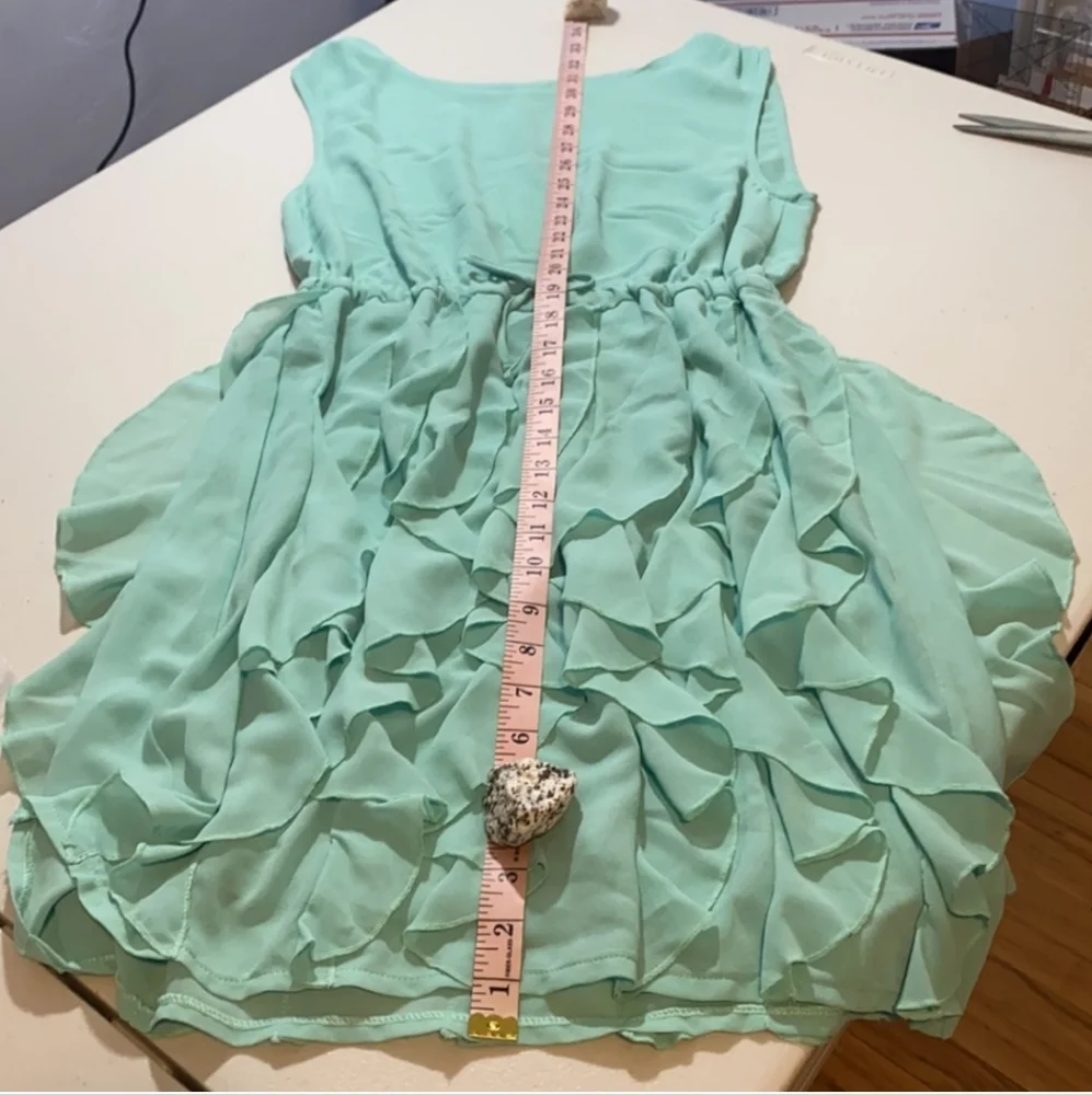 OASAP Flowy Ruffle Waterfall Dress Drawstring Waist Aqua Blue NWT Size M - Picture 6 of 11